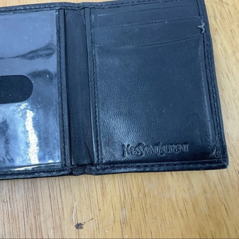 Ives Saint Laurent men’s tri fold black leather wallet